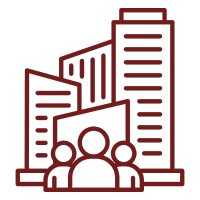 Silhouette of people in front of skyscrapers