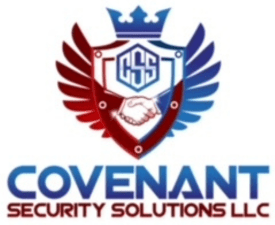 Covenant Security Solutions logo with shield and wings.